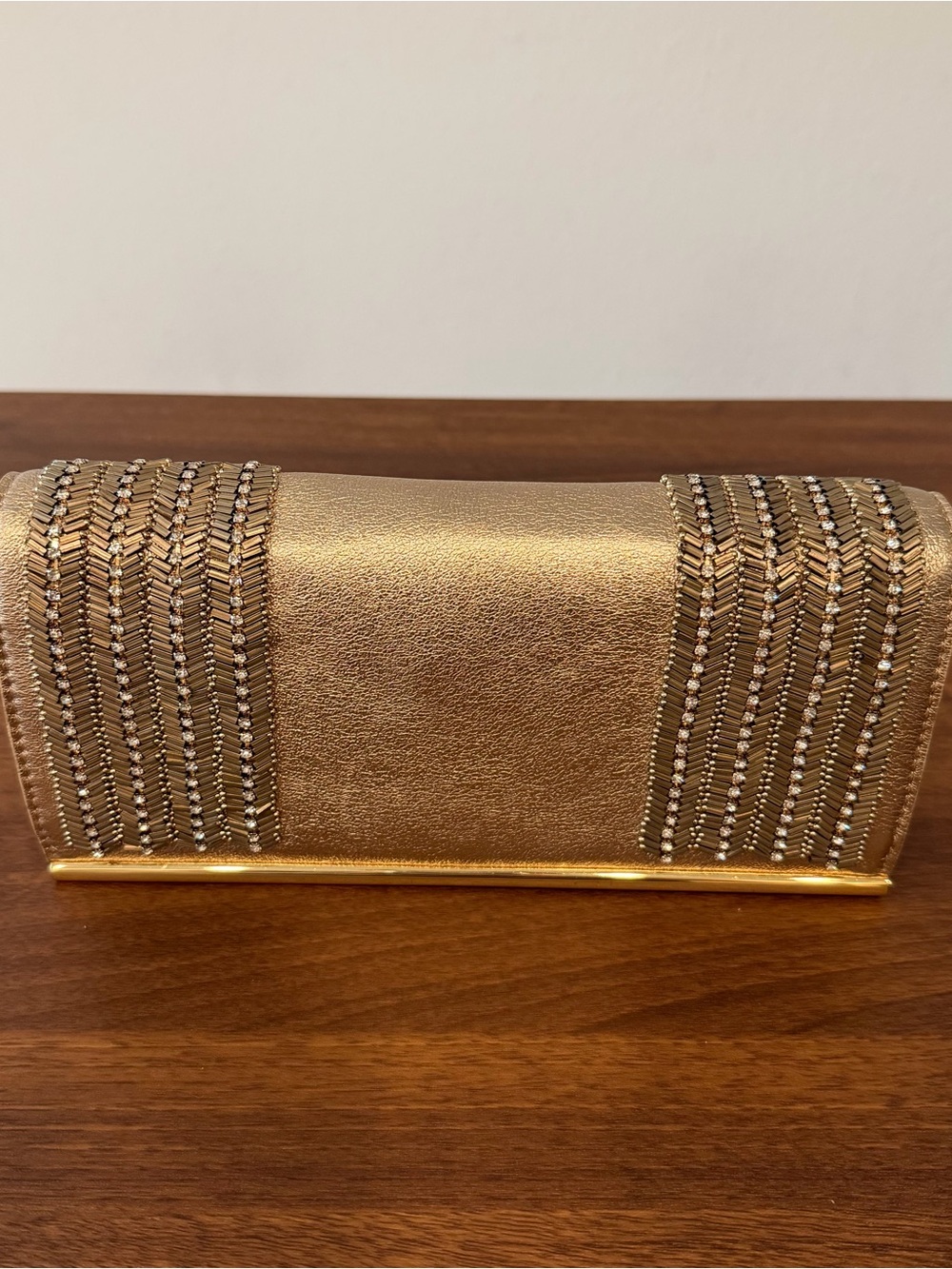 Vintage Vince Camuto Gold Metallic Beaded Evening Clutch